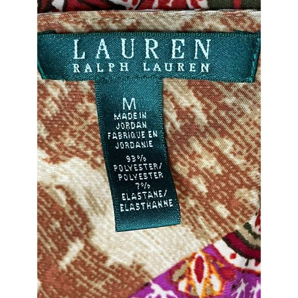 Lauren Ralph Lauren Women's M Brown Dress Polyester Wrap V Neck Paisley Bohemian - Picture 4 of 10